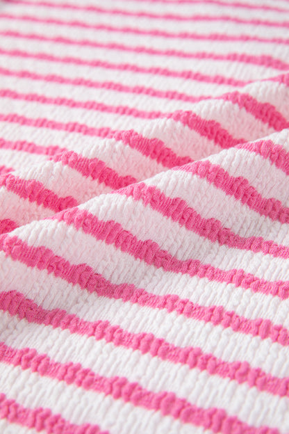 Pink Striped V-Neck Short Sleeve Knit Top – Casual Everyday Sweater Top