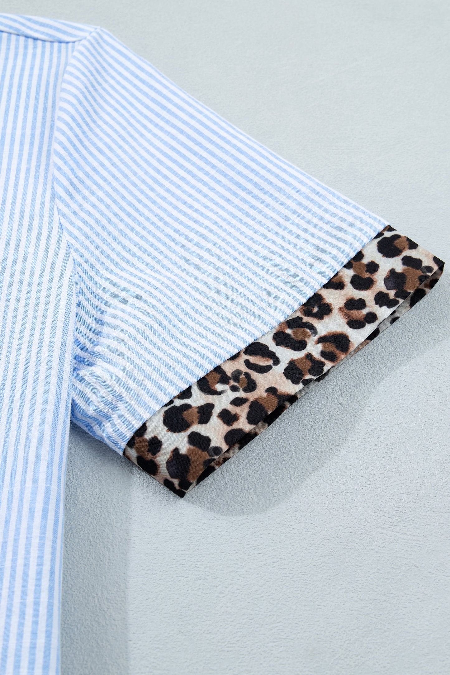 Leopard Contrast Collar Striped Blouse – Casual Everyday Button Front Top