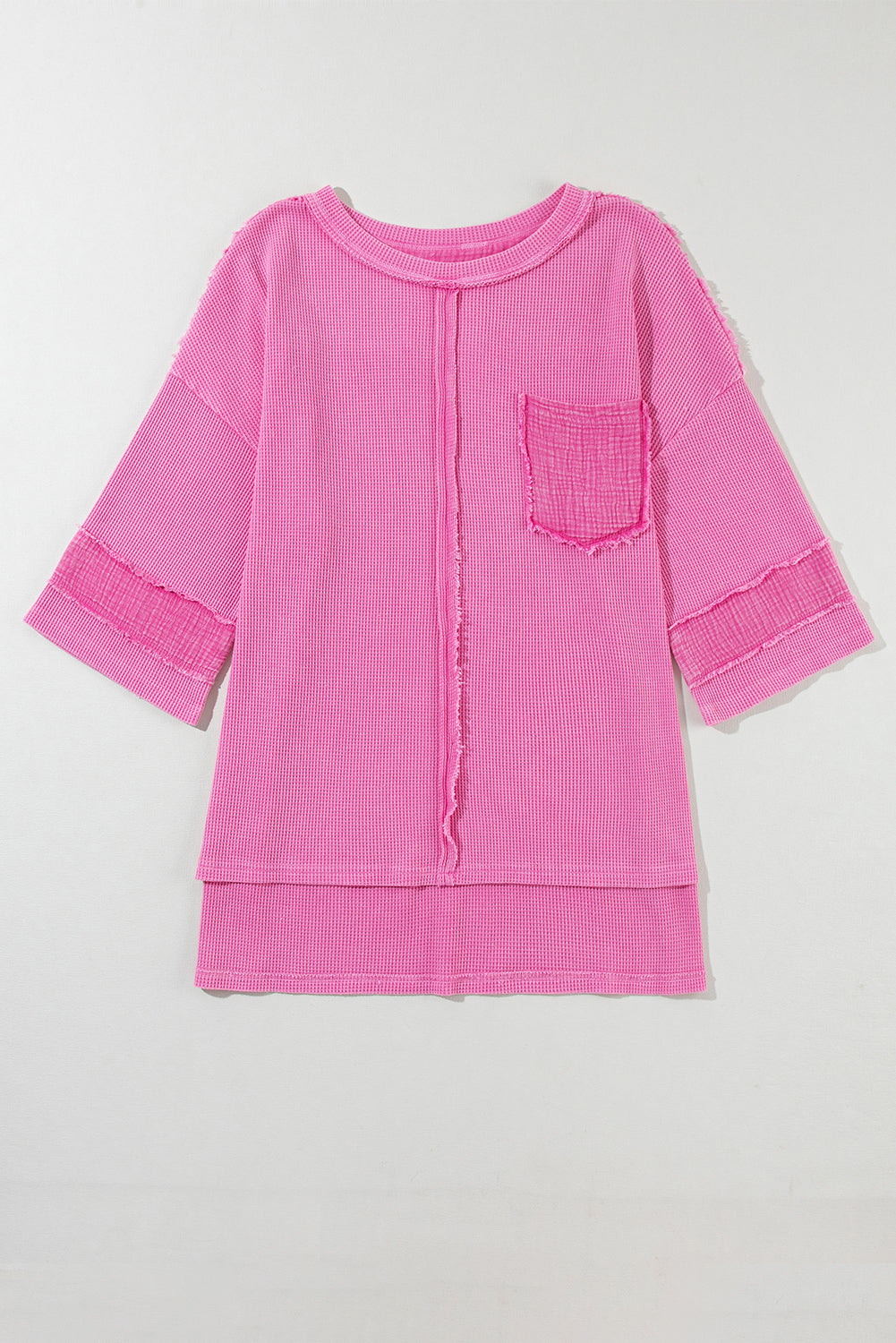 Bright Pink Mineral Wash Oversized Textured Bracelet Sleeve Top