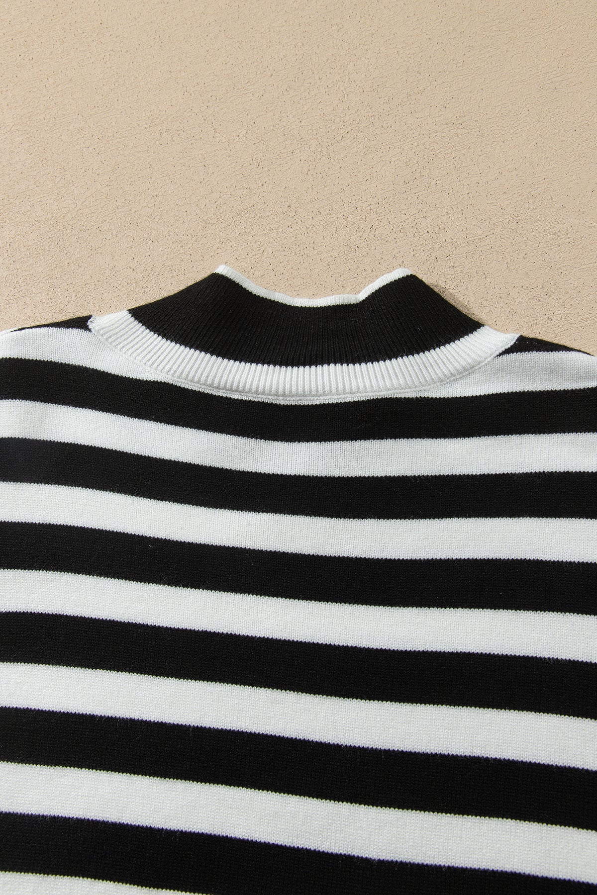 Striped Mock Neck Sweater – Faux Layered Eyelet Lace Hem