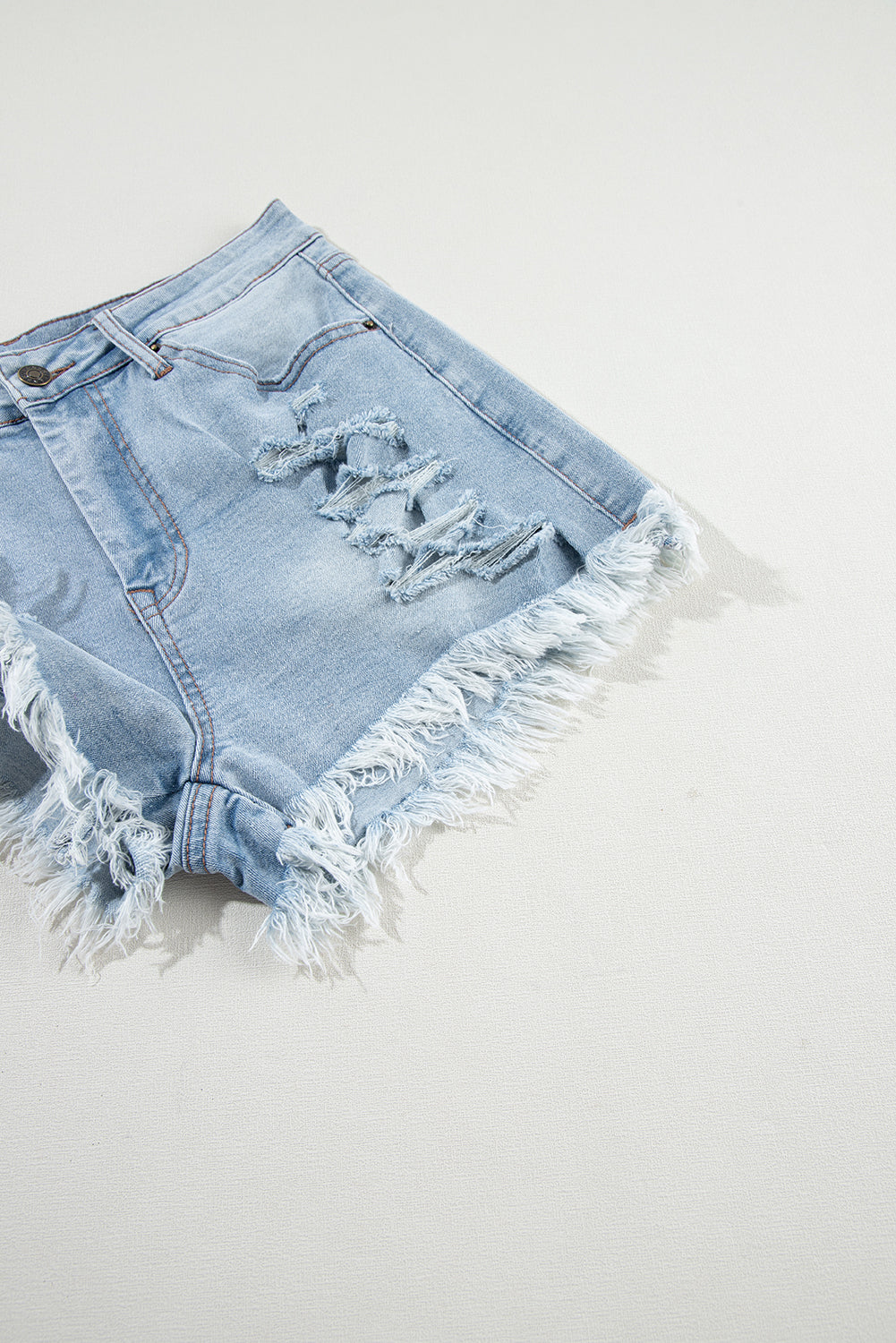 Distressed Frayed Hem Denim Shorts – High Rise Casual Summer Bottoms