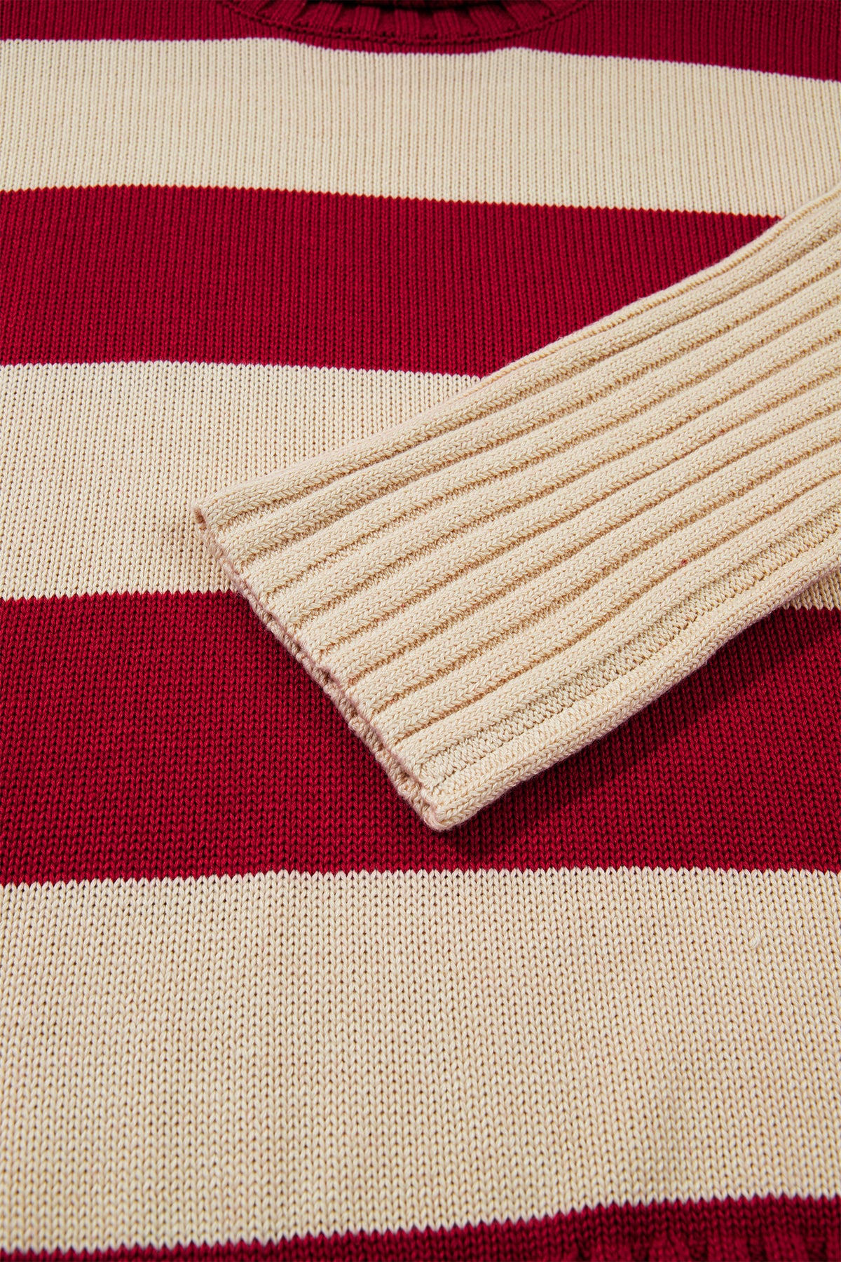 Red Striped Turtleneck Sweater – Relaxed Ribbed Knit Pullover