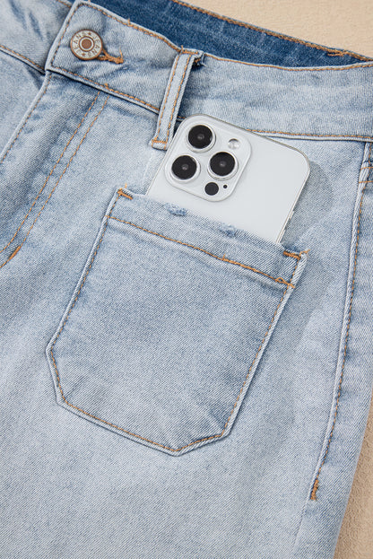 Patch Pocket High Rise Denim Shorts – Casual Everyday Summer Bottoms
