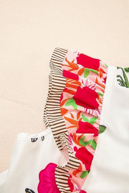 Floral Ruffle Sleeve Babydoll Blouse – Contrast Trim Feminine Everyday Top