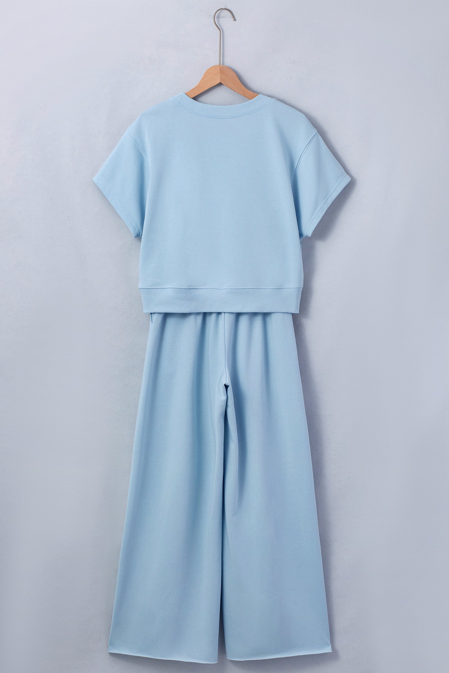 Mist Blue Loose Tee & Wide Leg Pants Set