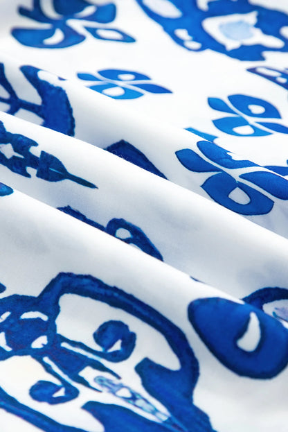 Blue Floral Puff Sleeve High Waist Maxi Dress