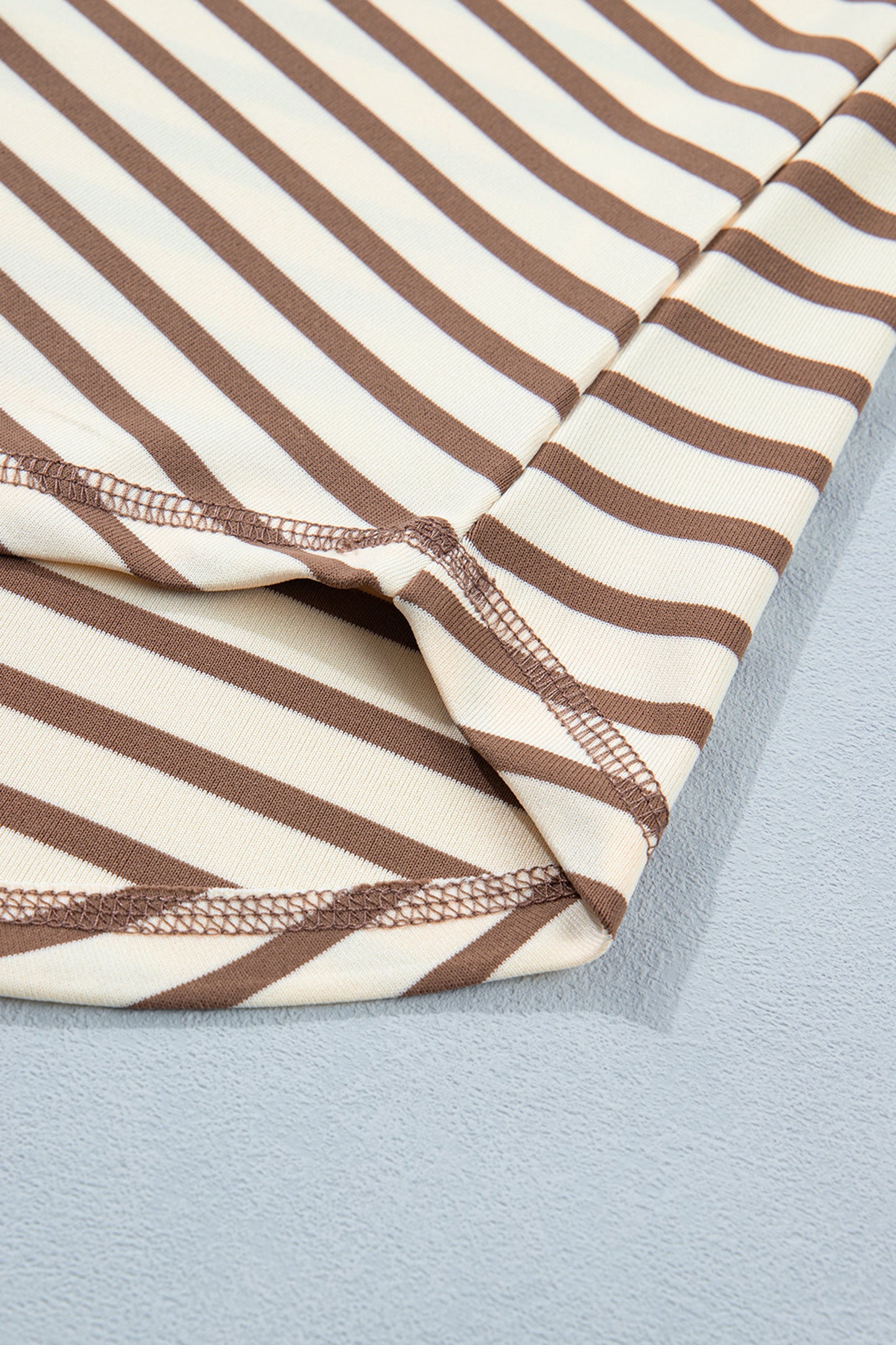 Cream Mocha Striped Henley Top – Short Sleeve Casual Blouse