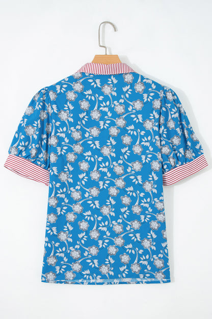Floral Collared Puff Sleeve Blouse – Vintage Inspired Everyday Top