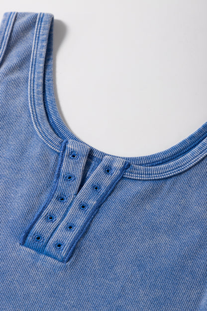 Dusty Periwinkle Mineral Washed Ribbed Notch Neck Tank Top