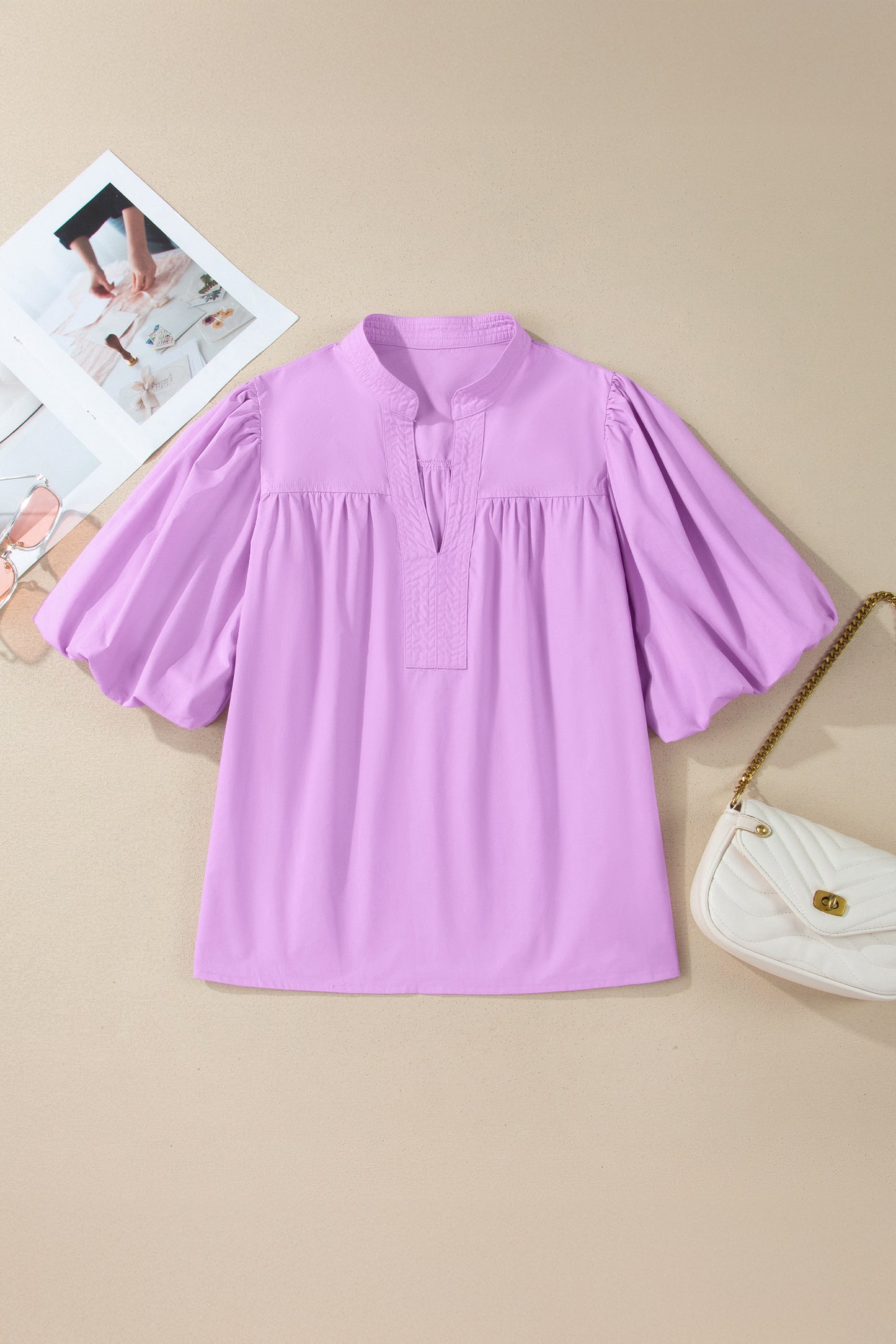 Puff Sleeve V-Neck Blouse – Feminine Everyday Boutique Top