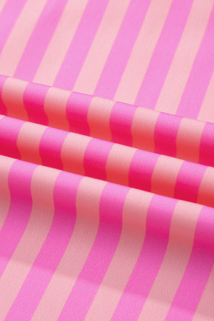 Bright Pink Striped Ruffle Sleeve Blouse – Casual Summer Top