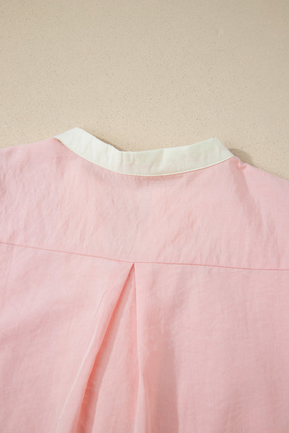 Puff Sleeve Mini Dress with Color block Scallop Trim