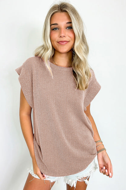 Twisted Rib Wide Sleeve Crew Neck Tee