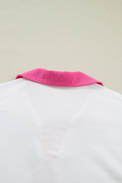 White Contrast Stripe Collared Oversized Blouse – Relaxed Everyday Boutique Top