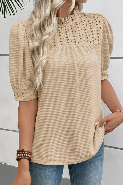 Parchment Eyelet Patchwork Ruffle Blouse
