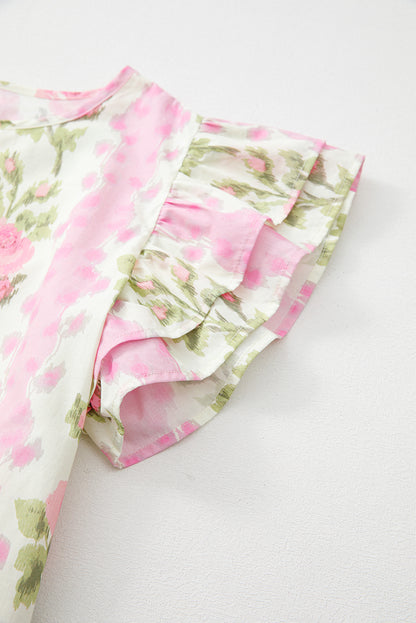 Pink Floral Flutter Sleeve Blouse – Lightweight Feminine Top