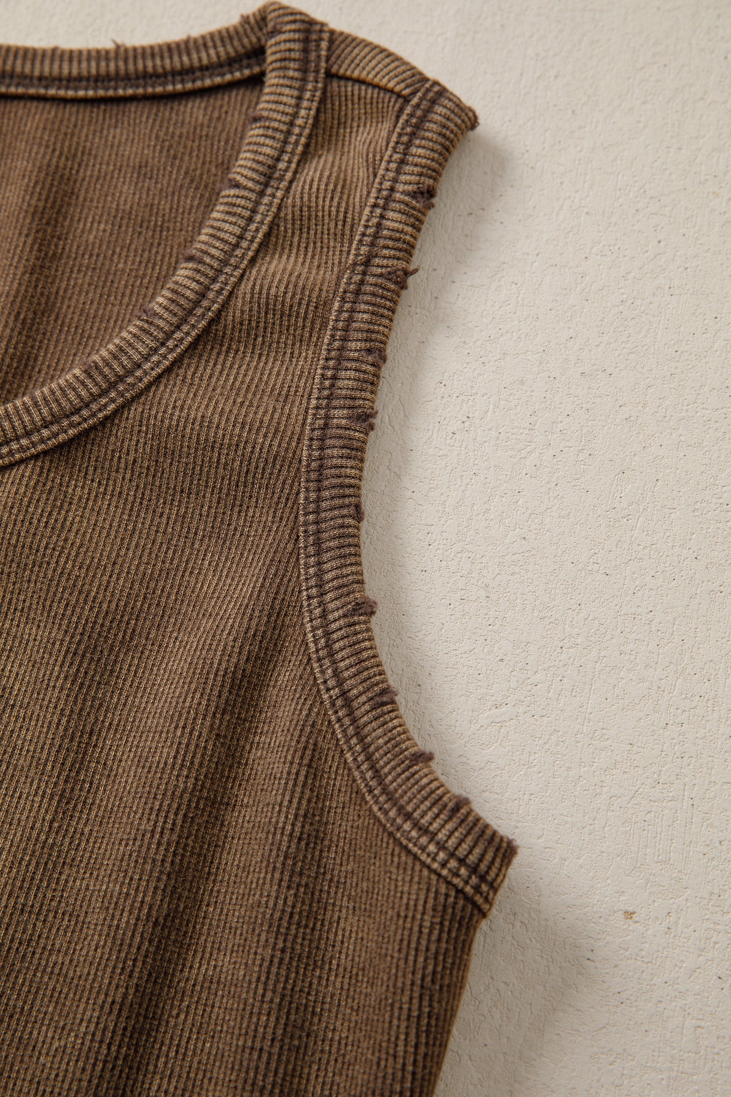 Mocha Vintage Distressed Ribbed Mineral Wash Tank Top
