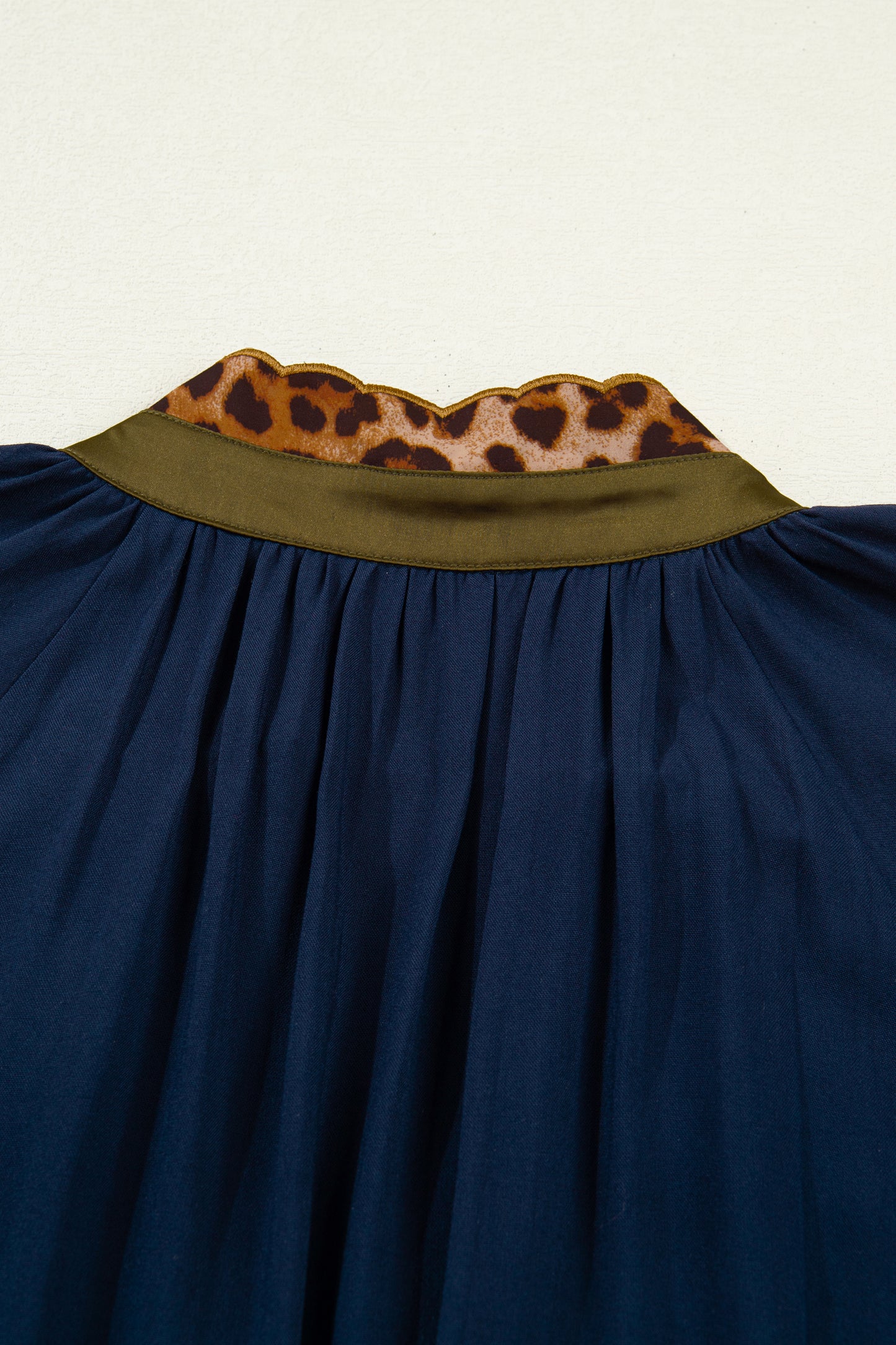 Navy Blue Leopard Trim Ruffle Hem Mini Dress – Casual Boutique Shift Dress
