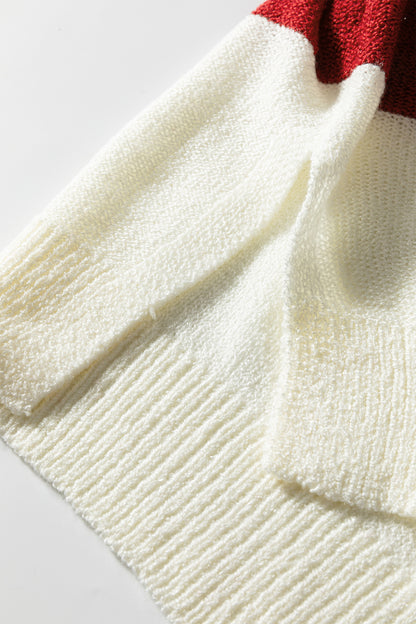 Red Stripe Cozy Color Block Bubble Sleeve Sweater