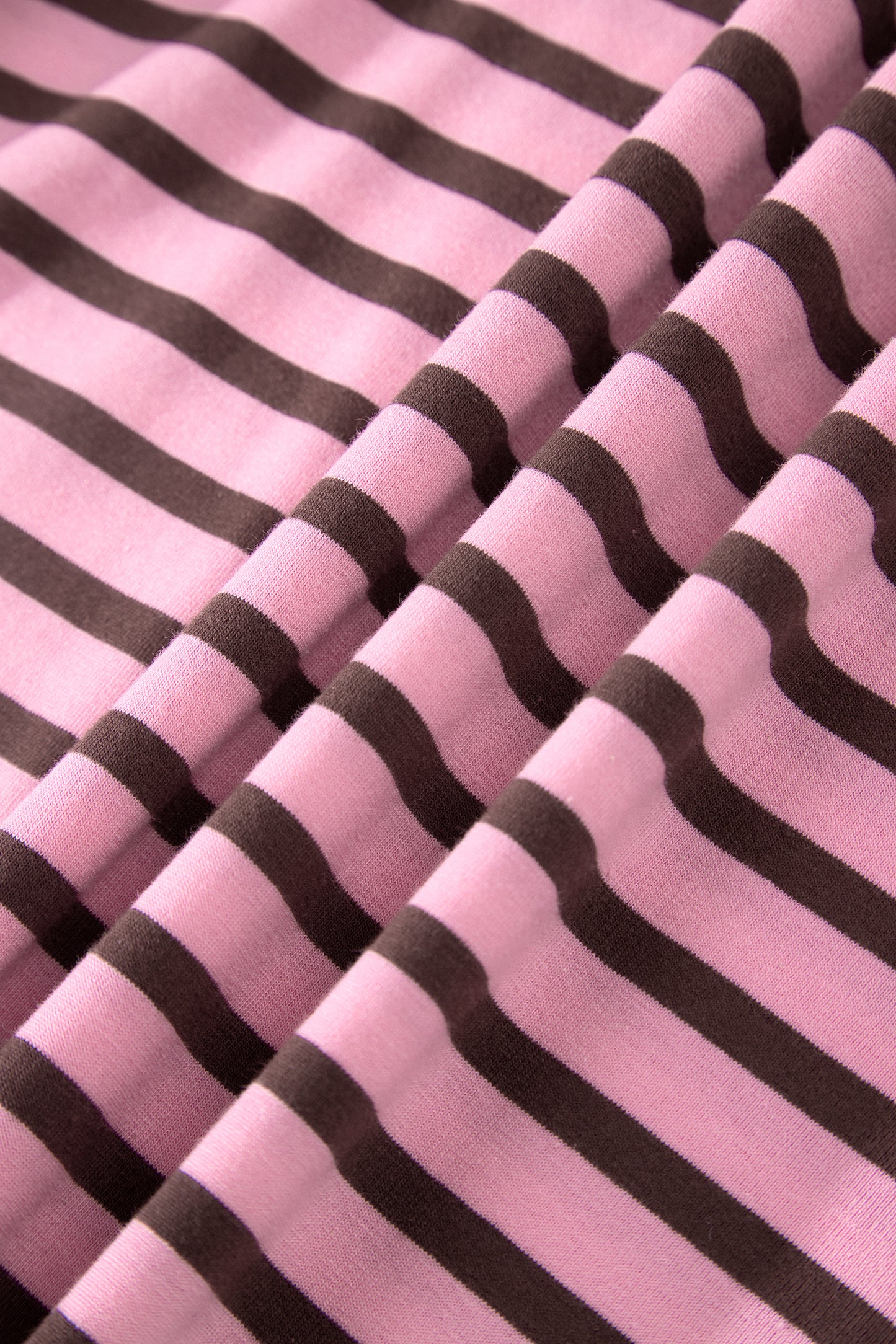 Pink Mocha Striped Puff Sleeve V-Neck T-Shirt – Casual Everyday Top