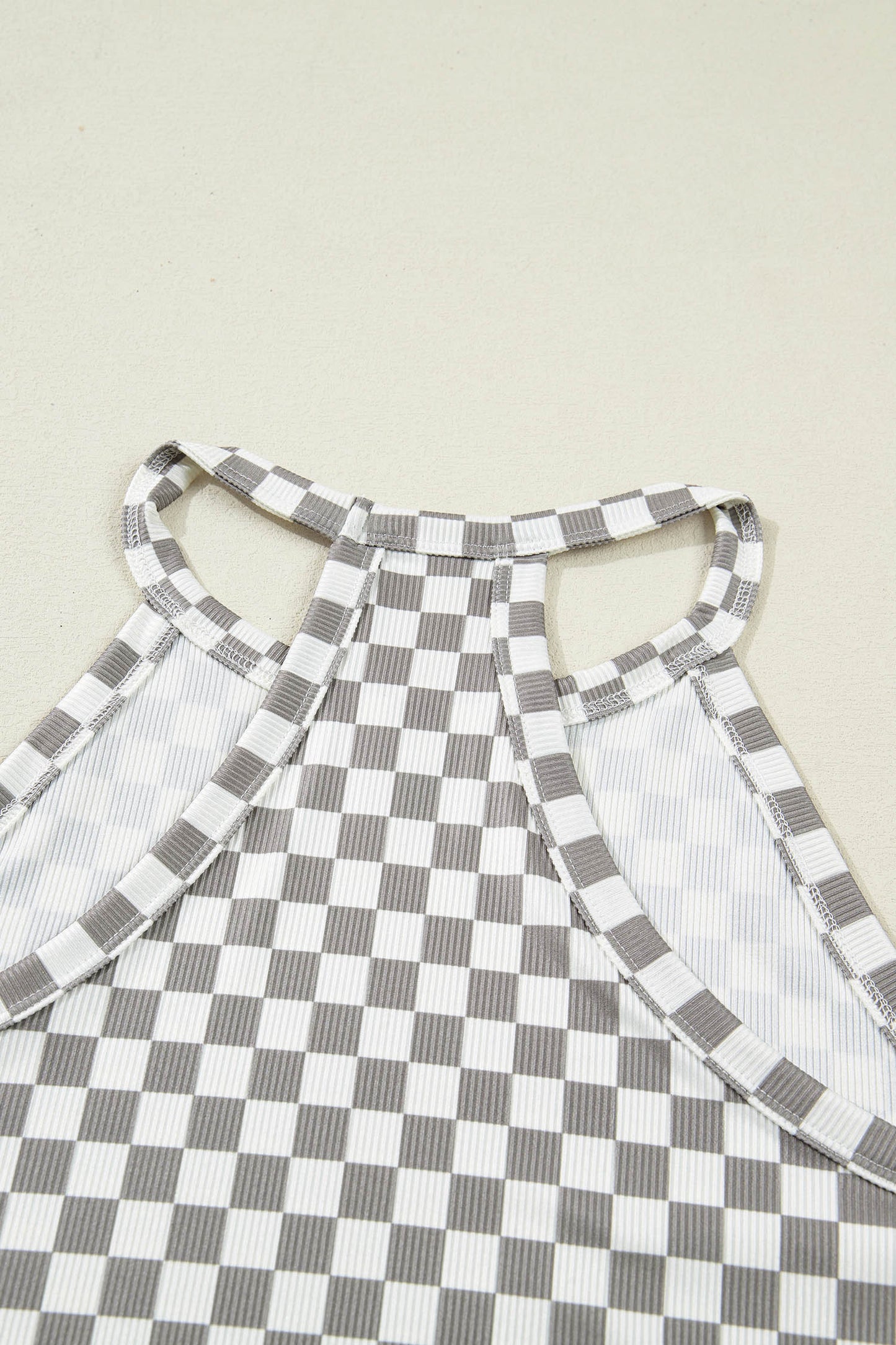 Checker Print High Neck Racerback Tank Top – Casual Everyday Summer Top