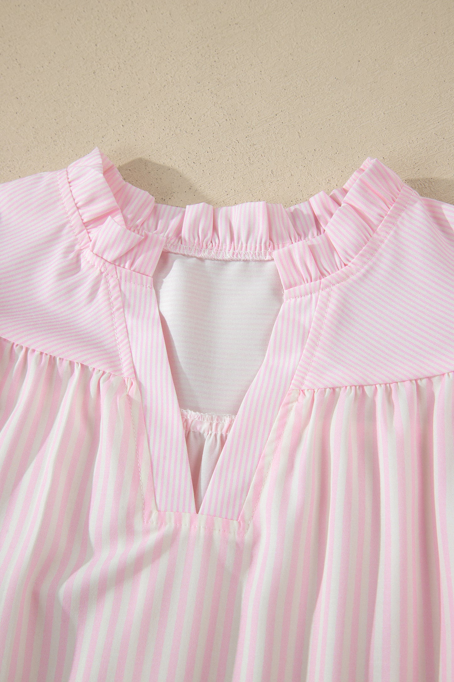 Pink Striped Ruffle Sleeve Blouse – Feminine Everyday Flutter Sleeve Top