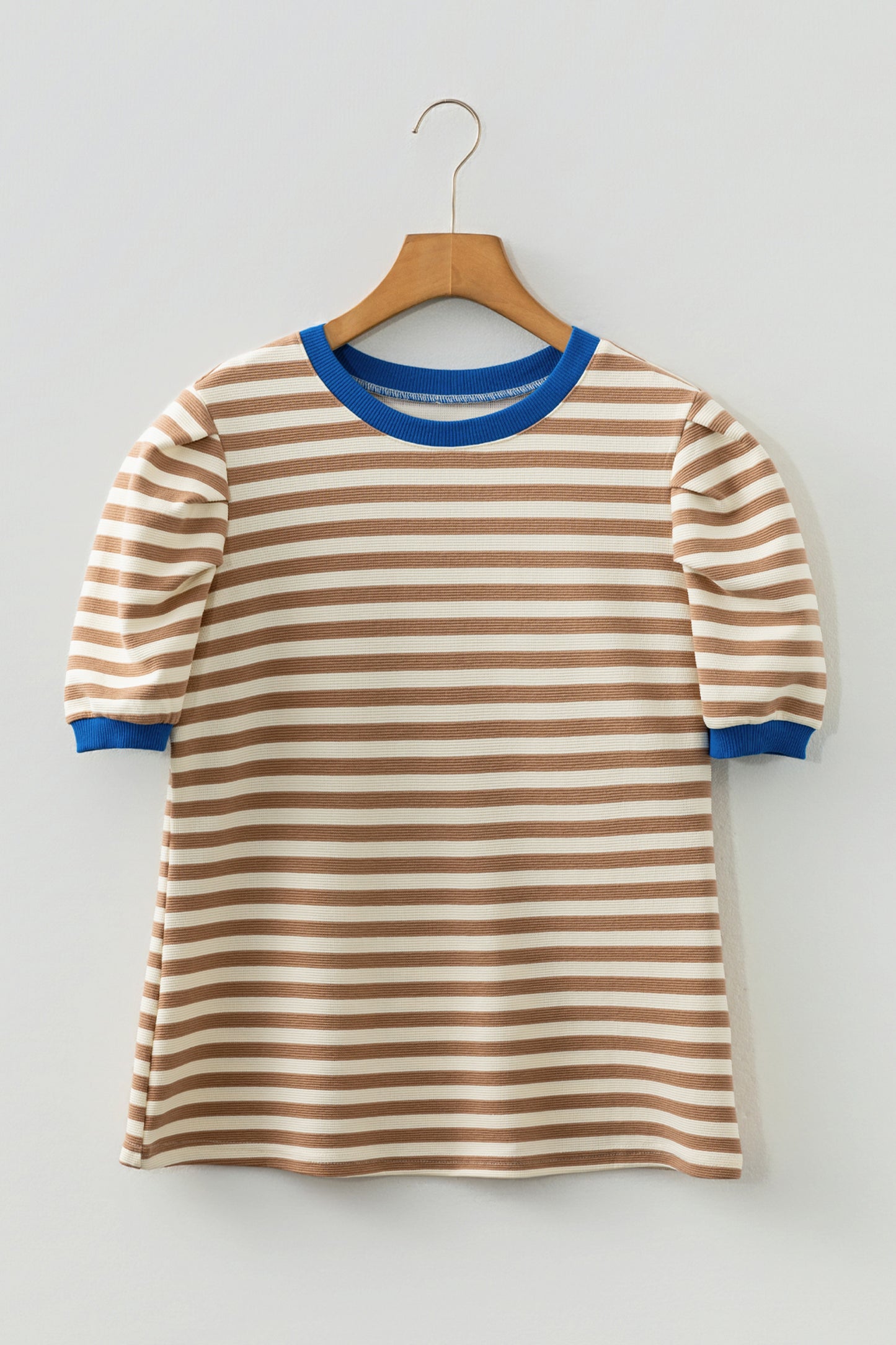 Striped Puff Sleeve Blouse – Casual Contrast Trim Everyday Top