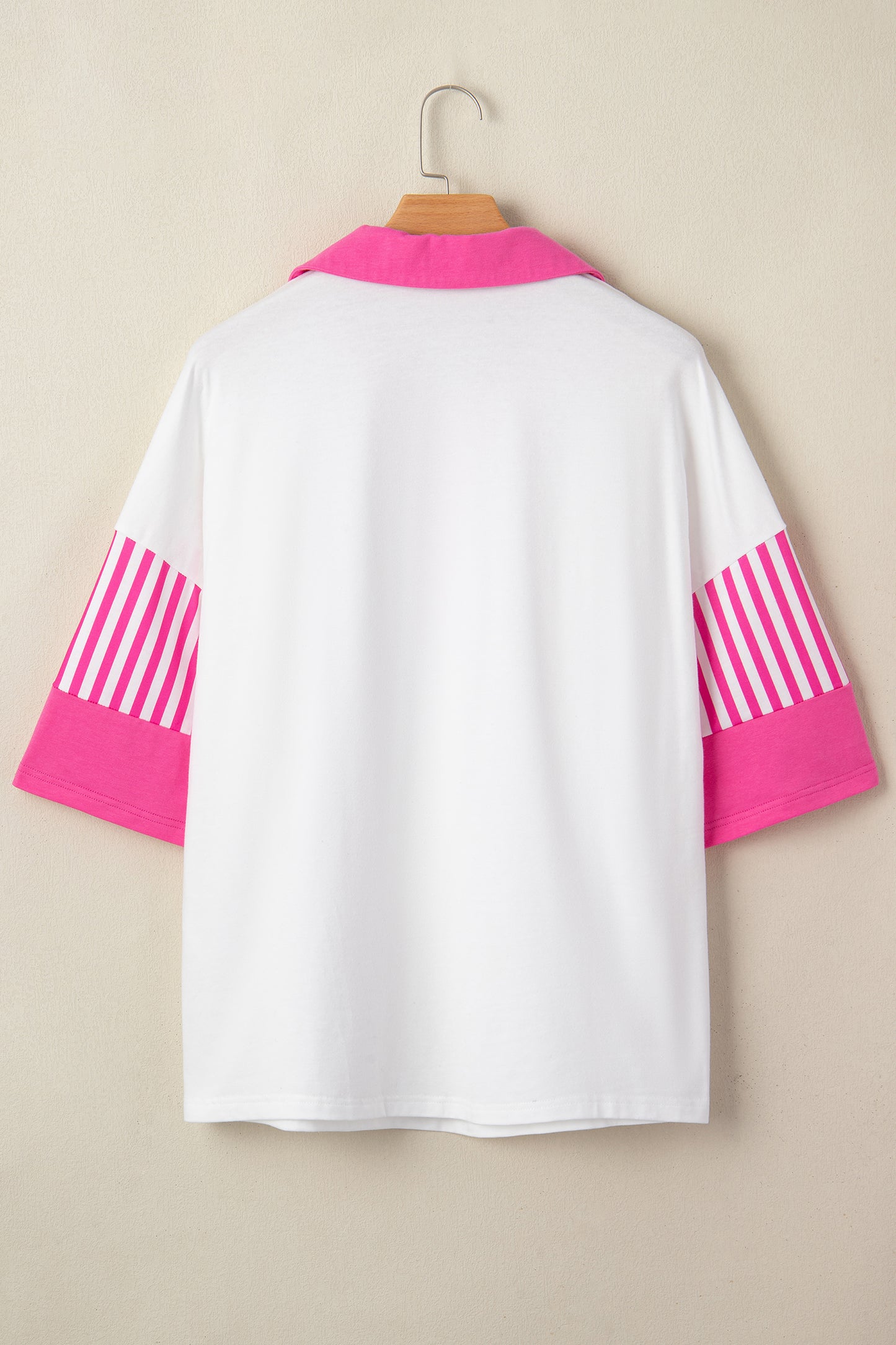 White Contrast Stripe Collared Oversized Blouse – Relaxed Everyday Boutique Top
