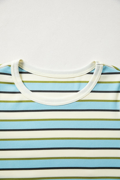 Multicolor Striped Long Sleeve Top – Casual Crew Neck Everyday Shirt