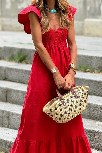 Stella Smocked Flutter Sleeve Maxi Dress