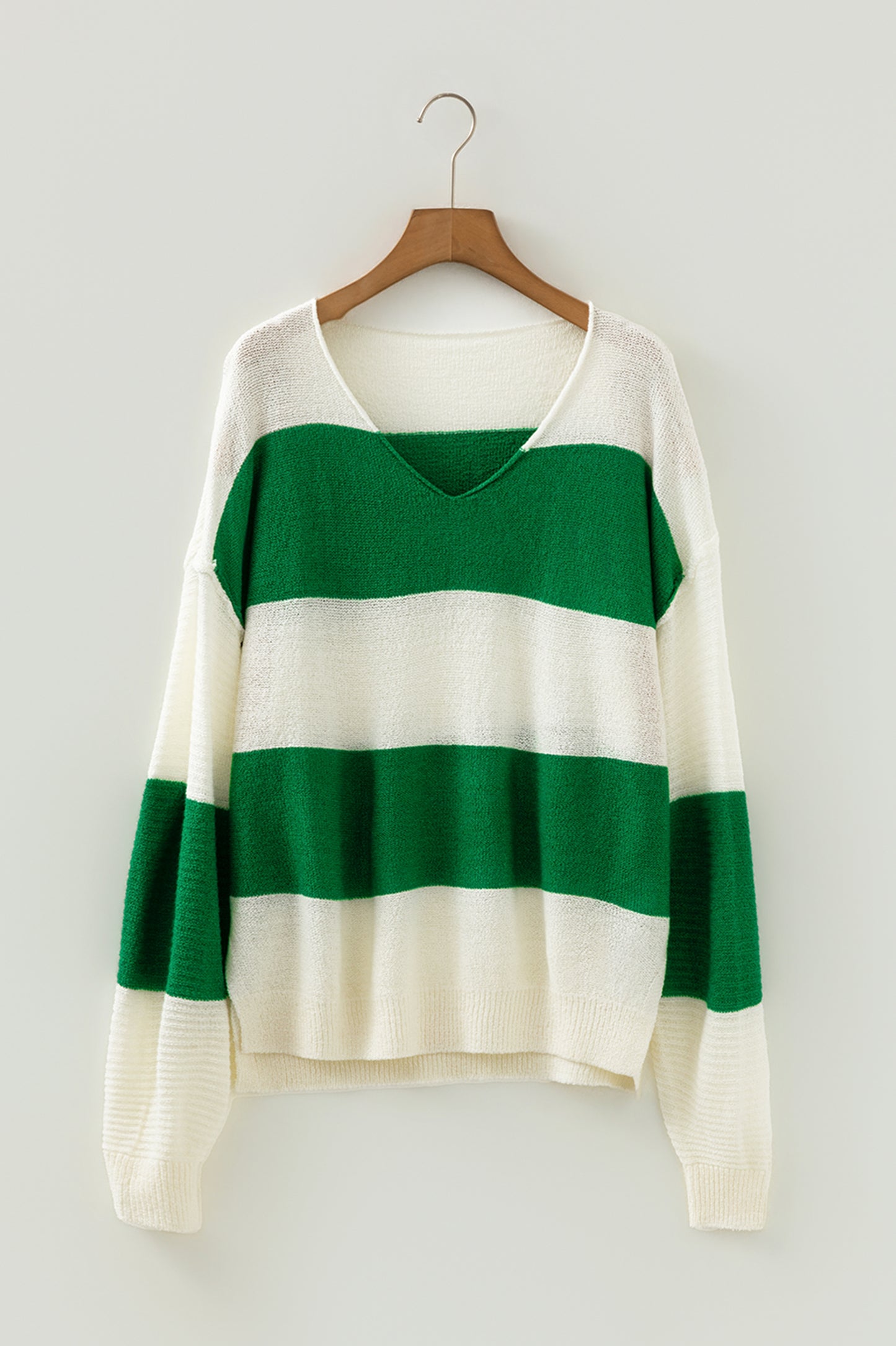 Red Stripe Cozy Color Block Bubble Sleeve Sweater