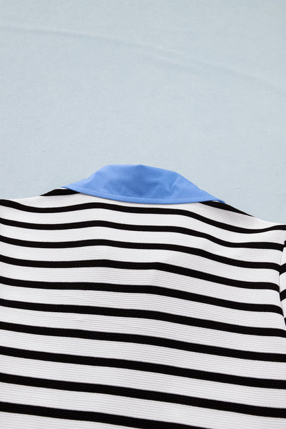 Striped Contrast Collar Puff Sleeve Blouse – Feminine Everyday Boutique Top