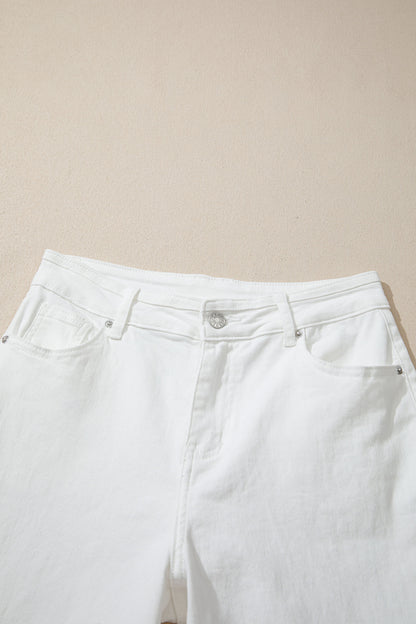 Women’s white high-waist wide-leg jeans with classic five-pocket styling and a relaxed full-length silhouette