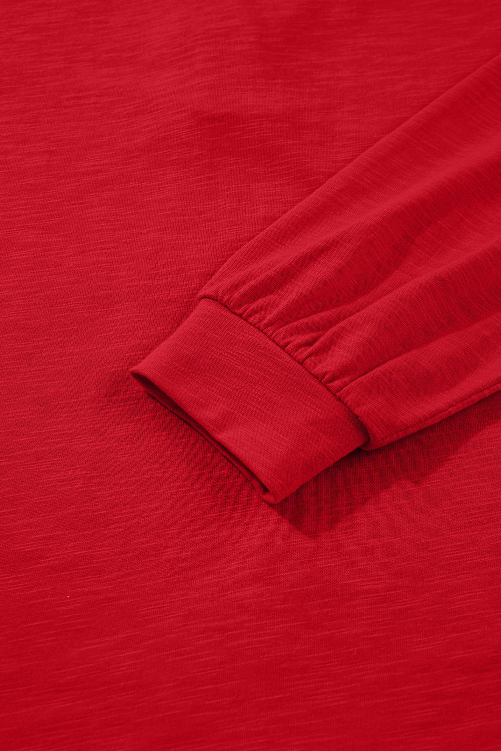 Crimson Red split neck button detail long sleeve top with gathered cuff sleeves
