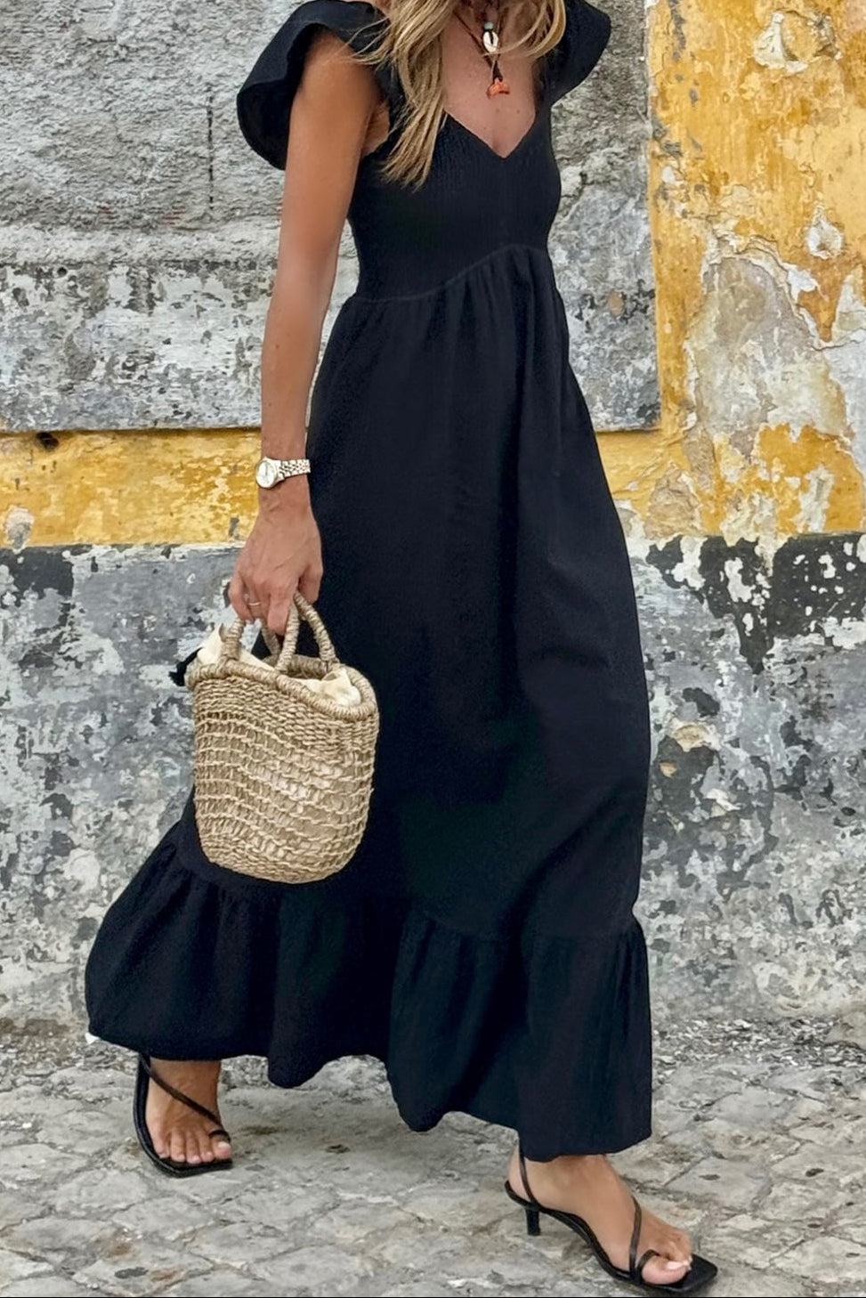 Stella Smocked Flutter Sleeve Maxi Dress