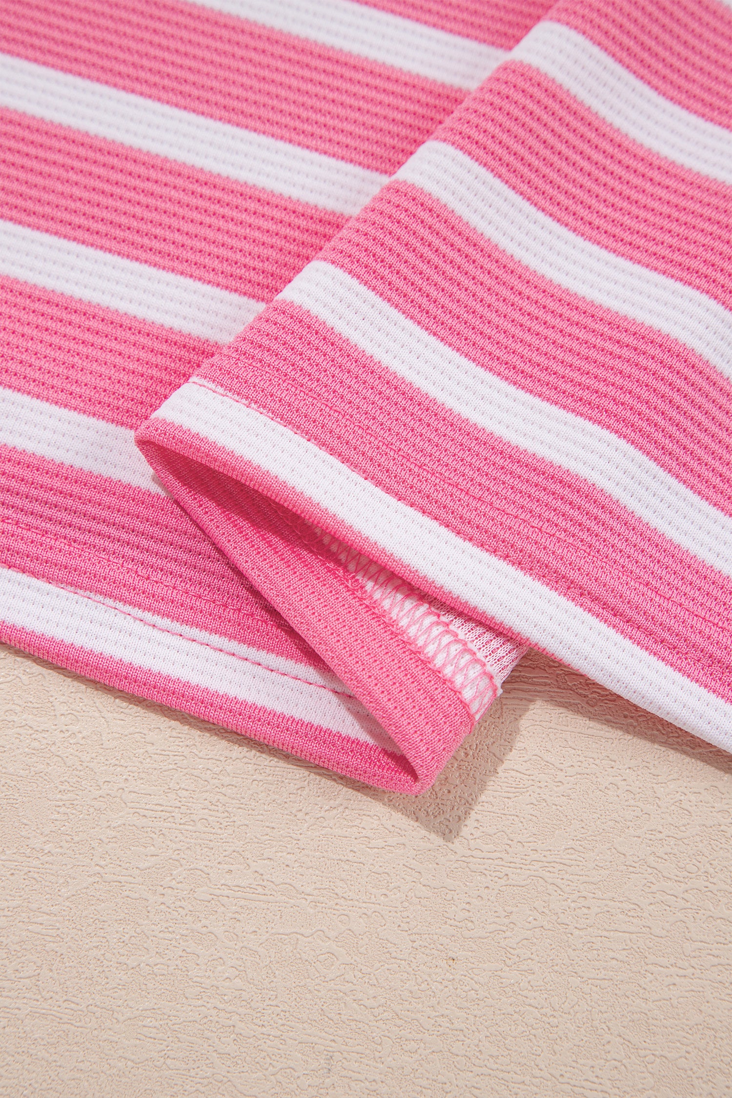 Pink Stripe Striped Contrast Collar Puff Sleeve Blouse