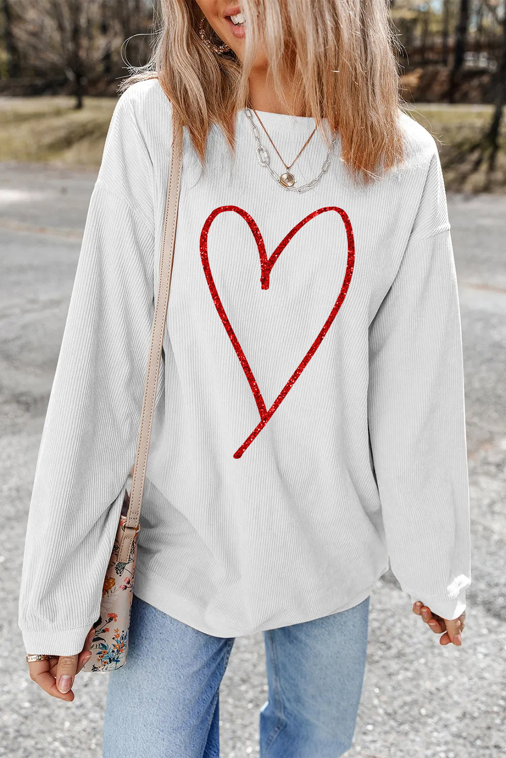 White Heart Line Oversized Sweatshirt