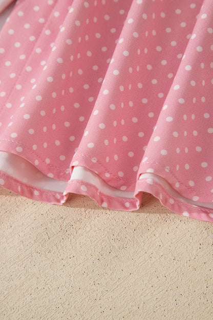 Polka Dot Button Front Blouse – Short Sleeve Collared Top