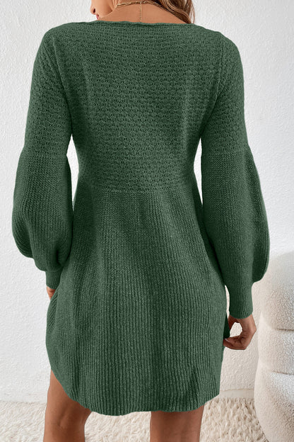 Mist Green Lantern Sleeve Empire Waist Sweater Dress