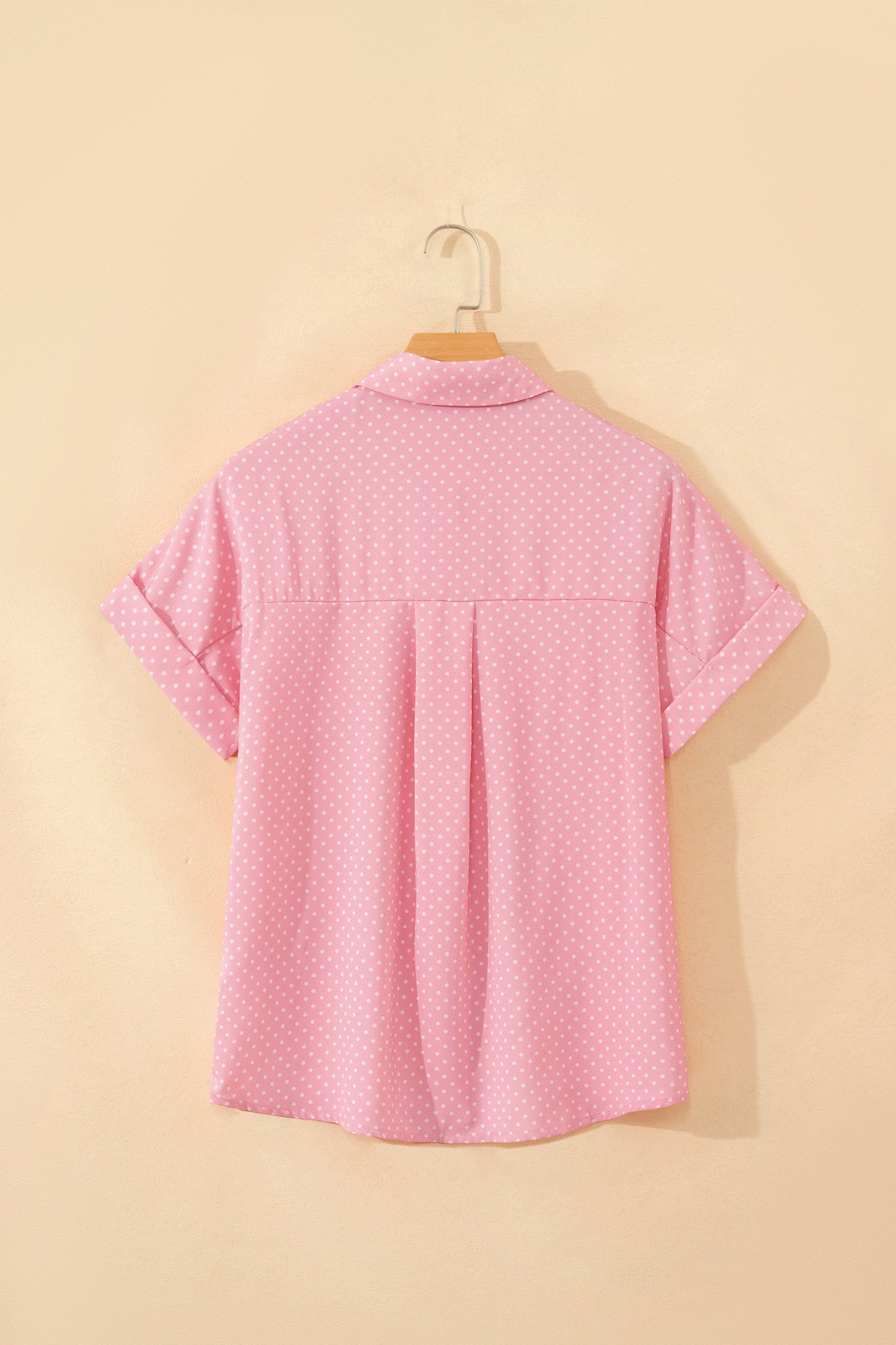 Polka Dot Button Front Blouse – Short Sleeve Collared Top