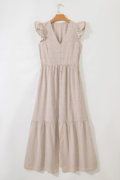 Amalfi Beige Stripe Button Front Maxi Dress