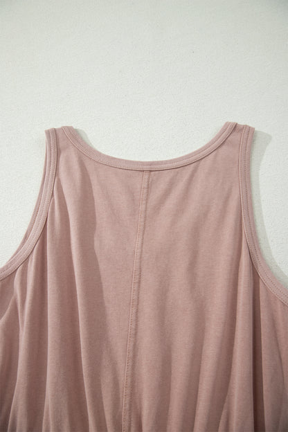 Dusty Taupe Sleeveless Elastic Waist Mini Dress – Casual Pocket Dress
