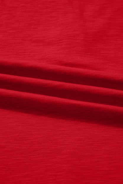 Crimson Red split neck button detail long sleeve top with gathered cuff sleeves