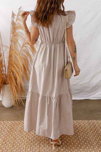Amalfi Beige Stripe Button Front Maxi Dress