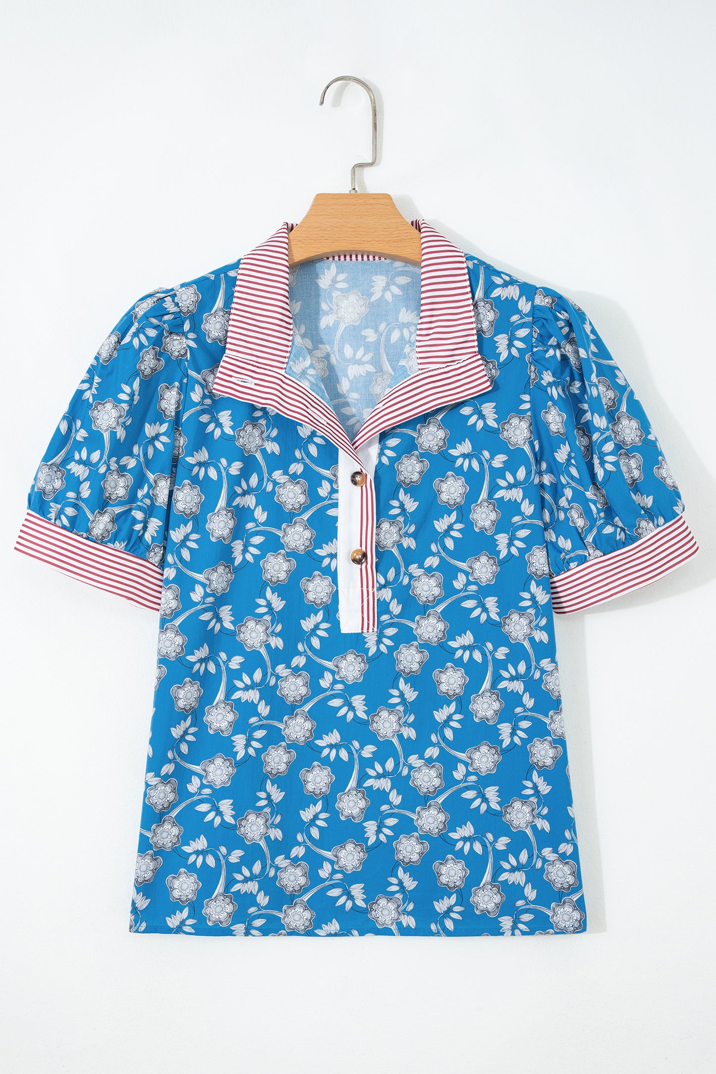 Floral Collared Puff Sleeve Blouse – Vintage Inspired Everyday Top