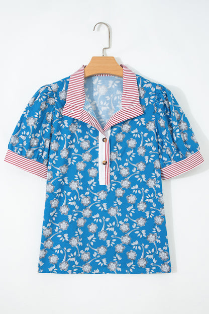 Floral Collared Puff Sleeve Blouse – Vintage Inspired Everyday Top