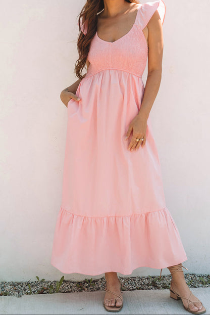 Stella Smocked Flutter Sleeve Maxi Dress