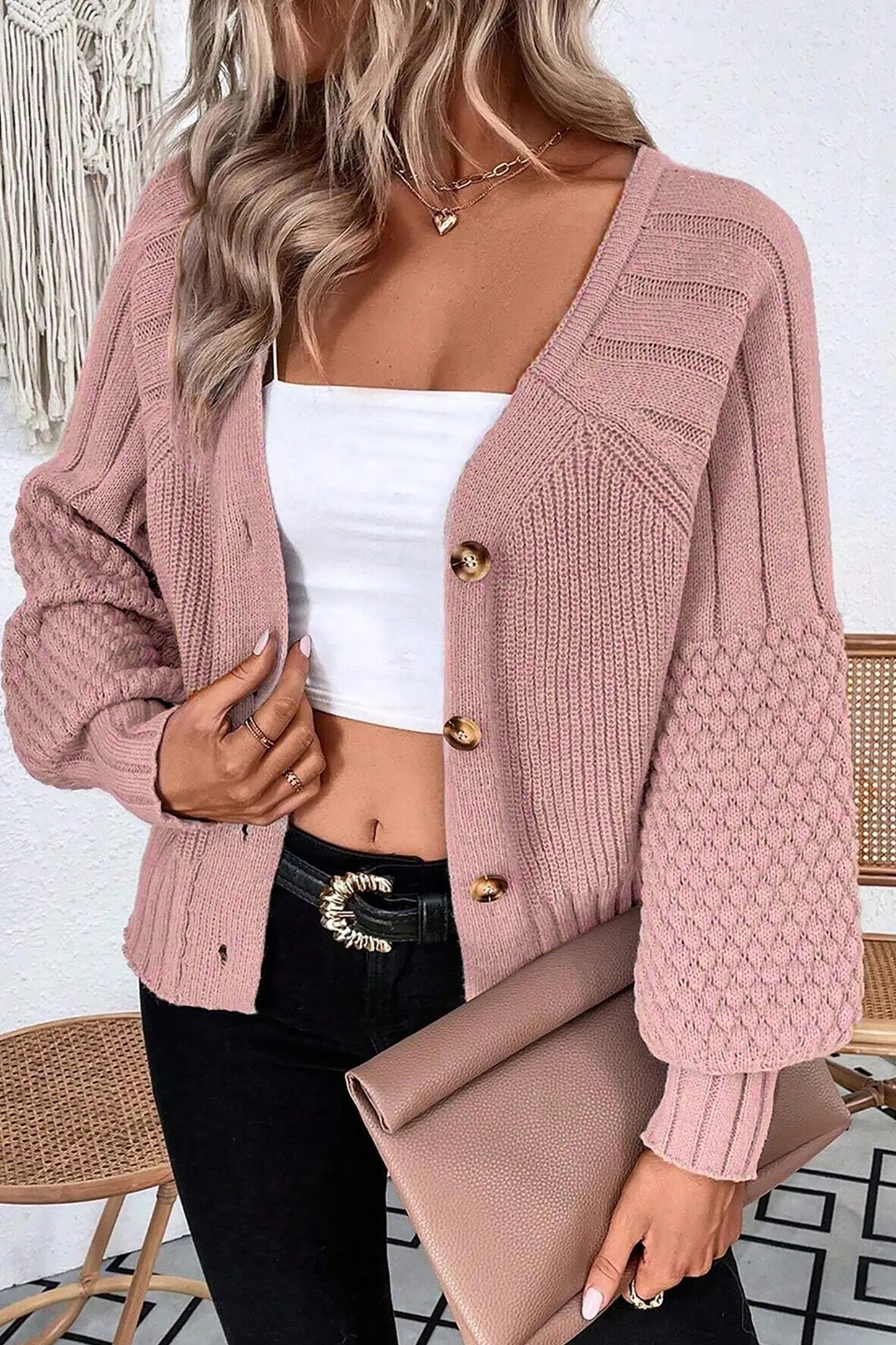 Ribbed Button Knit Cardigan