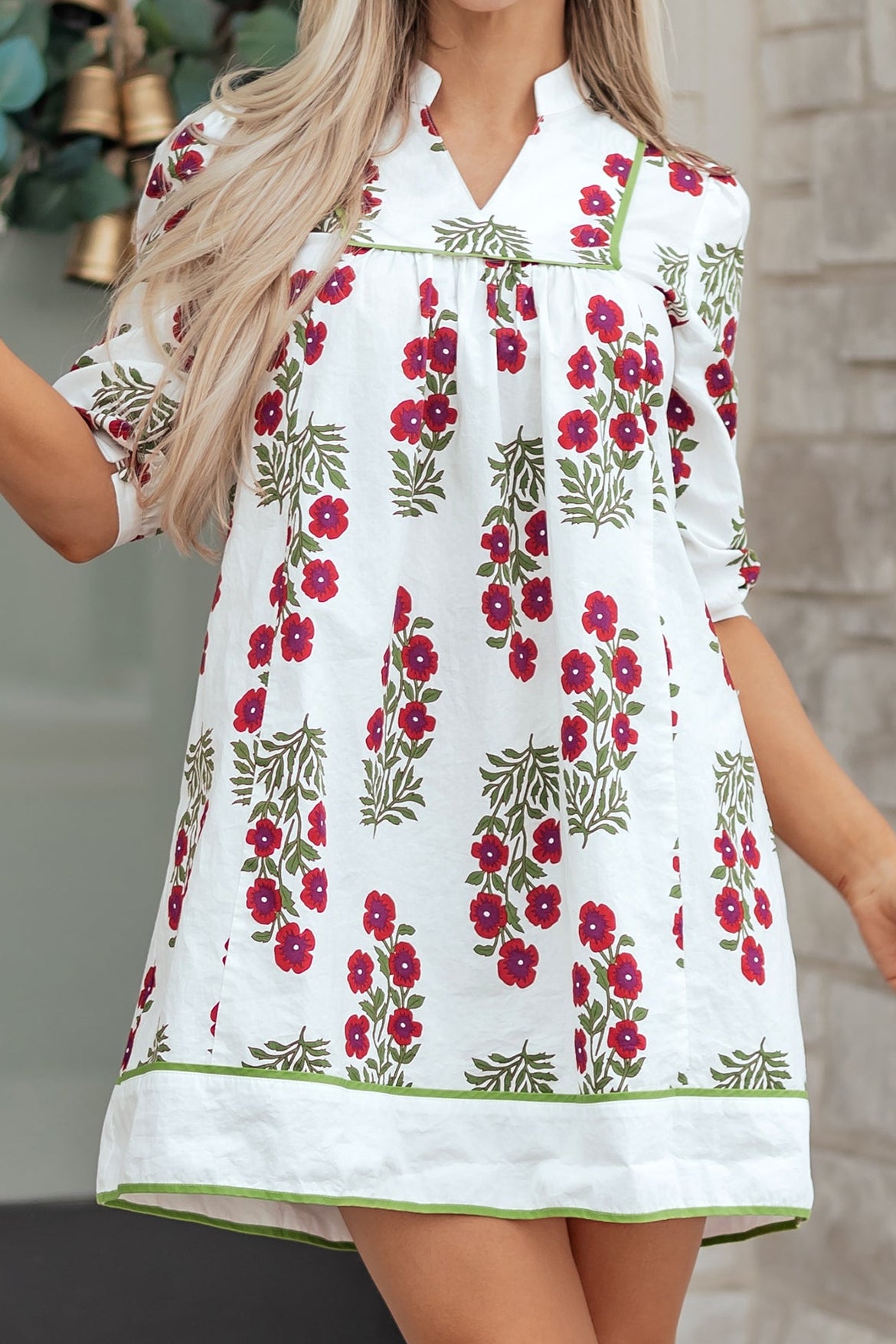 White Floral Frilled V-Neck Mini Dress