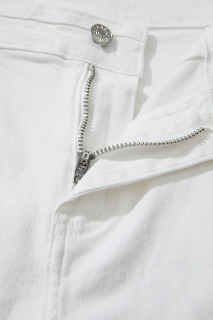 Women’s white high-waist wide-leg jeans with classic five-pocket styling and a relaxed full-length silhouette